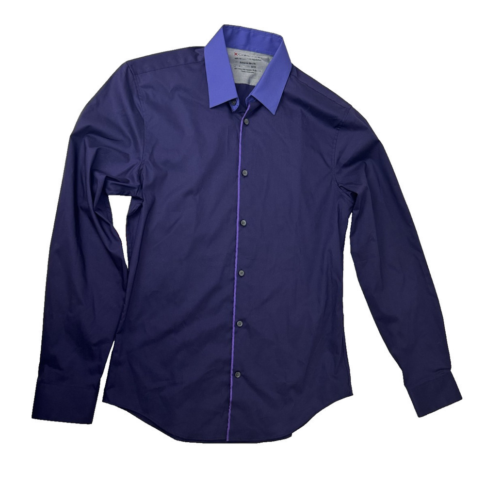 Calvin Klein Purple Satin Placket Shirt Size S Whimsigoth Contrast Trim Temp Reg